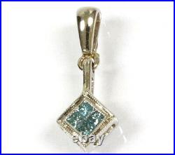 0.15 ctw Natural Blue Diamond Solid 14k Yellow Gold Invisible Set Drop Pendant
