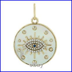 0.24ct Natural Diamond Sapphire Evil Eye Set in Mother of Pearl 18k Yellow Gold