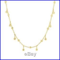 0.34CT 14K Yellow Gold Bezel Set Diamonds By The Yard Dangle Drop Necklace