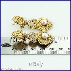 1.0 Ct Diamond 4.0 Ct Gems, Pearl Choker Necklace & Earrings Set 18k Yellow Gold