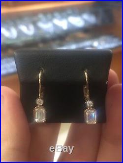 1.00 Carat G Vvs2 Emerald Cut Diamond Drop Bezel Set Earrings Set 18k Rose Gold