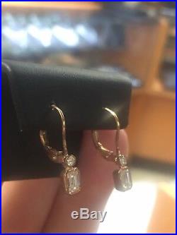1.00 Carat G Vvs2 Emerald Cut Diamond Drop Bezel Set Earrings Set 18k Rose Gold