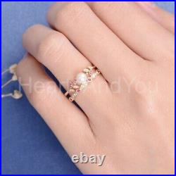 1.2ct Pearl Engagement Ring Ruby Leaf Unique Pearl Bridal Set Yellow Gold Plated