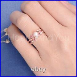 1.2ct Pearl Engagement Ring Ruby Leaf Unique Pearl Bridal Set Yellow Gold Plated