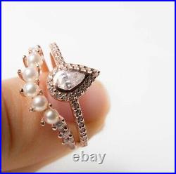 1.30CT Pear Cut Diamond & Pearl 14K Rose Gold Over Engagement Bridal Ring Set