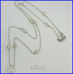 1.64 ct 14K White Gold Pear & Round Diamond Bezel Set Necklace GIA Rtl $7,000
