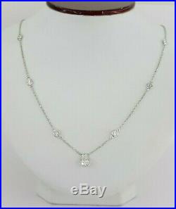 1.64 ct 14K White Gold Pear & Round Diamond Bezel Set Necklace GIA Rtl $7,000