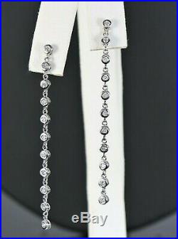 $1,725 18K White Gold 0.50ct Round Diamond Bezel Set Drop Dangle Chain Earrings