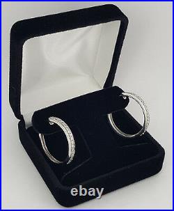 1 ct 14k White Gold Round Cut Diamond Channel Bead Set Hoop Earrings 7.9Gm 1.13