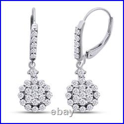 1 cttw Natural Diamond Prong Setting Drop Dangle Earrings In 925 Sterling Silver