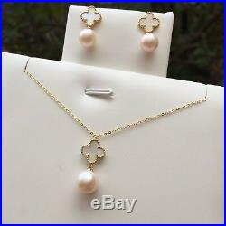 100% Freshwater Pearl Nice Earrings/Pendant Set In 18k Gold With 45cmNecklace