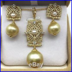 100% Guarantee 1215mm South Sea Golden Pearl Earrings Pendant Necklace Sets