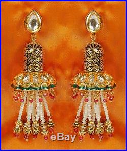 108 Bollywood Indian Designer Ethnic Gold Tone Fashion Pearl Kundan Jewelry Set