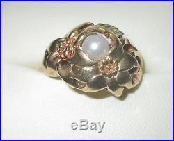 10K & 12K Solid Gold Black Hills Ring With 6mm Pearl Size 7 1/4 Set In Flowers