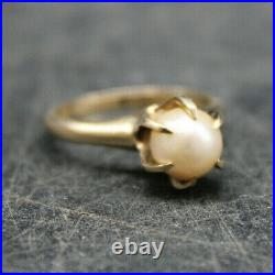 10K SOLID GOLD Awesome Antique Natural Genuine Pearl Ring Sz 7 Beautiful Setting