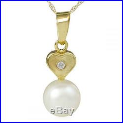 10K Solid Gold Frosted Heart with CZ Pearl Pendant, Earring & Chain Jewelry Set