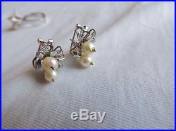 10K WHITE GOLD PEARL RING & EARRINGS SET over 9 GRAMS JEWELRY (id105)
