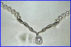 10K White Gold Pearl Necklace with Diamonds Matching Earrings Kay Jewelers Set