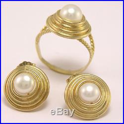 10k Yellow Gold Pearl Ring & Earring Set