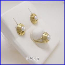 10k Yellow Gold Pearl Ring & Earring Set