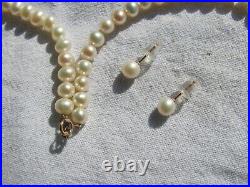 10K Yellow Gold 4-5mm White Cream 18 Pearl Necklace & Earring Set Brodkey's