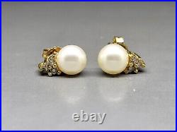 10K Yellow Gold 5MM Pearl & Diamond Stud Earrings & 6.5MM Pearl Pendant Set