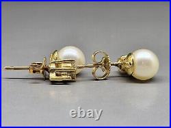 10K Yellow Gold 5MM Pearl & Diamond Stud Earrings & 6.5MM Pearl Pendant Set