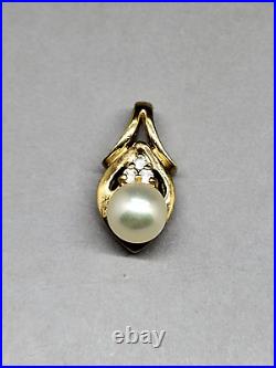 10K Yellow Gold 5MM Pearl & Diamond Stud Earrings & 6.5MM Pearl Pendant Set