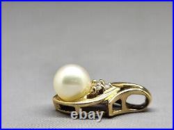 10K Yellow Gold 5MM Pearl & Diamond Stud Earrings & 6.5MM Pearl Pendant Set