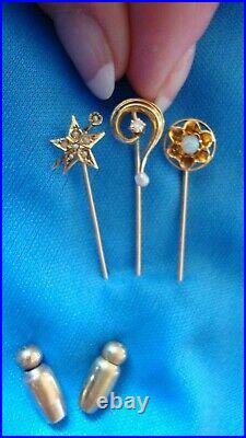 10k 14k Gold Antique Opal Pearl Diamond Hat Pins Set Of 3