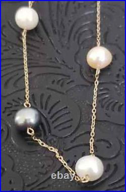 10k Gold 3 Color Pearl Necklace and Bracelet Set