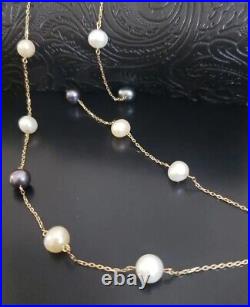 10k Gold 3 Color Pearl Necklace and Bracelet Set