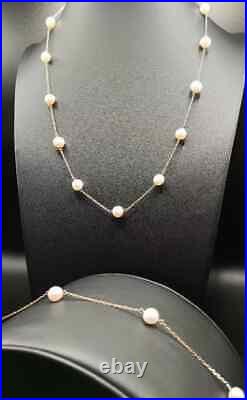 10k Gold Pearl Necklace and Bracelet Set