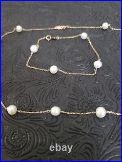 10k Gold Pearl Necklace and Bracelet Set