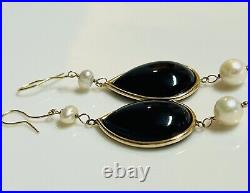 10k Solid Gold Chain And Earrings Set Black Onyx Pearls Vintage