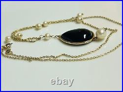 10k Solid Gold Chain And Earrings Set Black Onyx Pearls Vintage