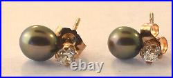 10k Yellow Gold Black Pearl + Cubic Zirconia Necklace & Earrings Set