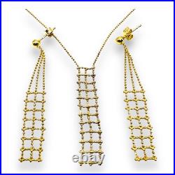 10k Yellow Gold Drop Ball Beaded Designer Earring Necklace Matching Set