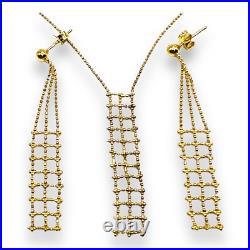 10k Yellow Gold Drop Ball Beaded Designer Earring Necklace Matching Set