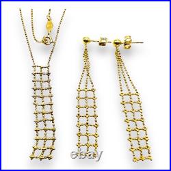 10k Yellow Gold Drop Ball Beaded Designer Earring Necklace Matching Set