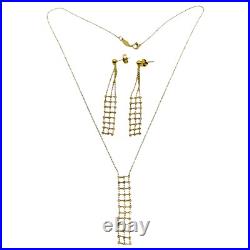 10k Yellow Gold Drop Ball Beaded Designer Earring Necklace Matching Set