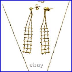 10k Yellow Gold Drop Ball Beaded Designer Earring Necklace Matching Set