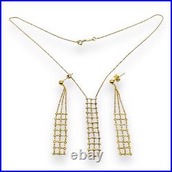 10k Yellow Gold Drop Ball Beaded Designer Earring Necklace Matching Set