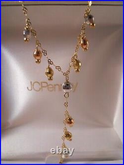 10k Yellow Gold Rose White Gold Lariat Heart Bead Ball Necklace & Earrings Set