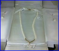 10k Yellow Gold and Pearl Necklace & Earring Set