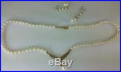 10k Yellow Gold and Pearl Necklace & Earring Set