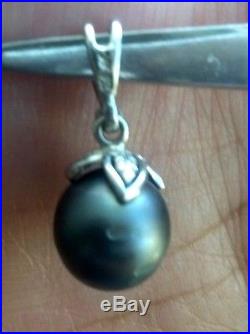10k black tahitian pearl white gold pendant and earring set (preowned)