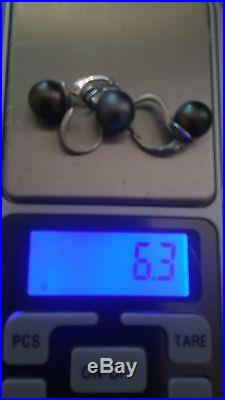 10k black tahitian pearl white gold pendant and earring set (preowned)
