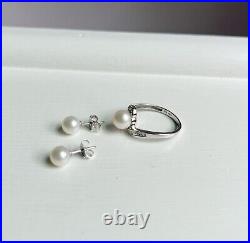 10kt White Gold Pearl Earrings and Ring Set
