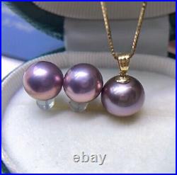 10mm-10.8mm Metallic Freshwater Pearl Earring Stud and Pendant Jewelry Set